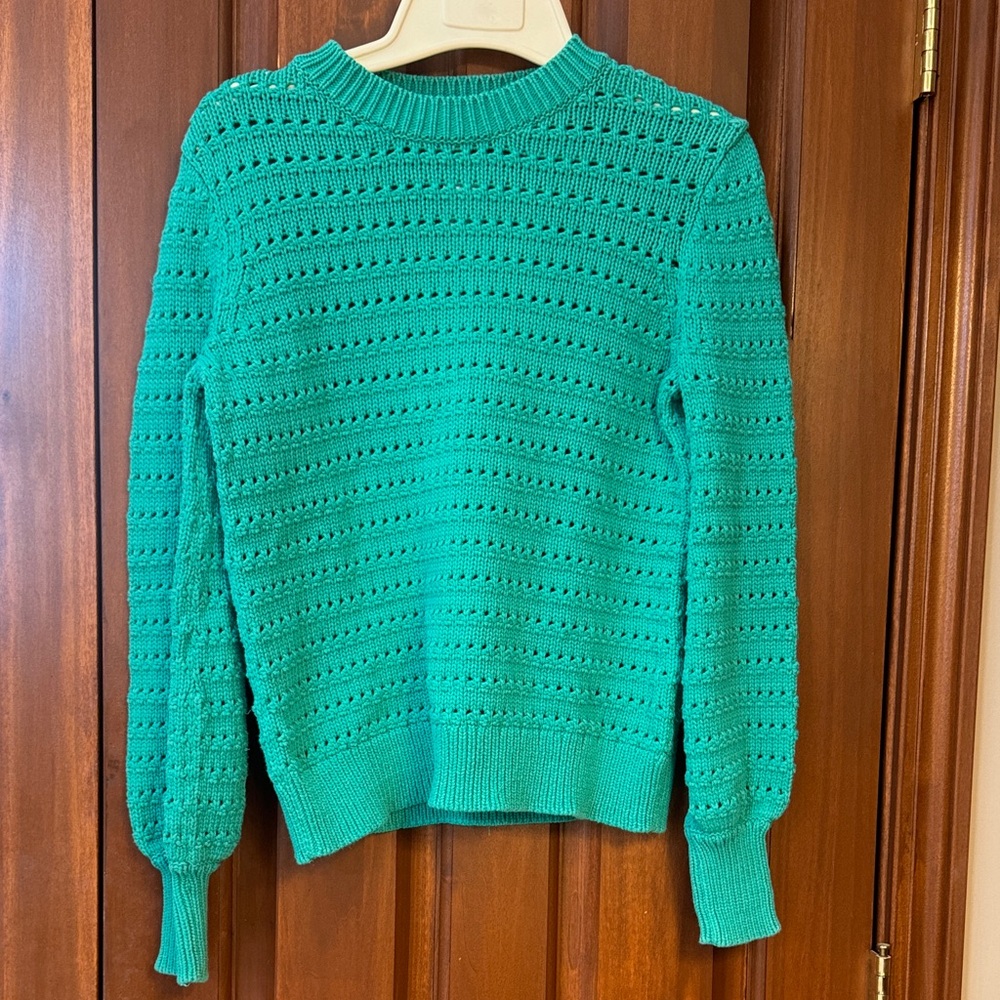 J Crew Balloon Sleeve Pointelle Patina Green Crewneck women’s size XS